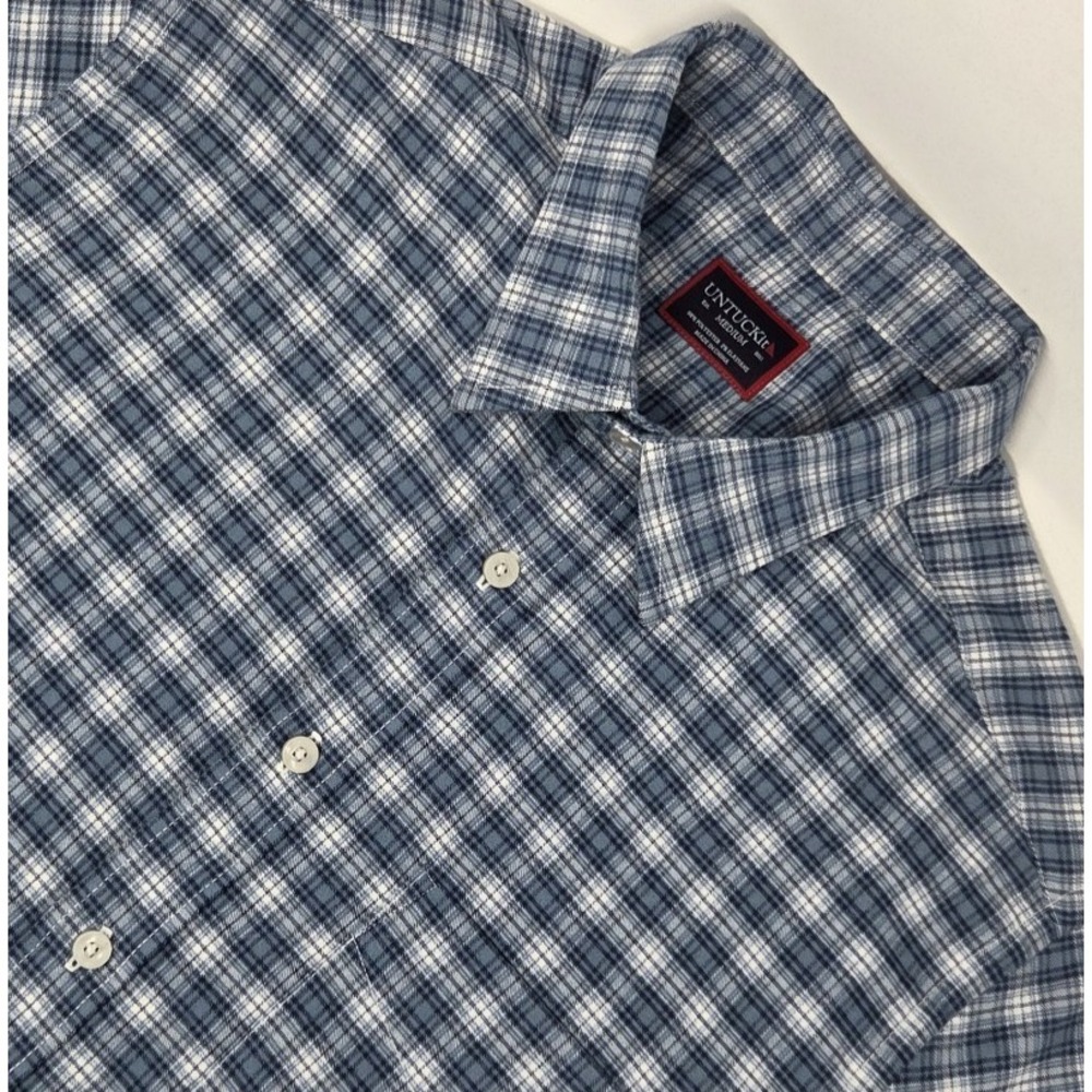 UNTUCKit Flannel Shirt‎ Men's Medium Blue Plaid Regular Fit Long Sleeve Stretch